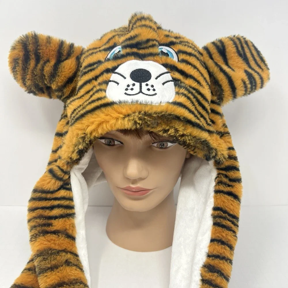 Tiger Plush Animal Wearing Winter Hat Soft Cute Fun Party Halloween Collectible
